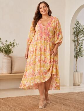 Torrid SZ 2 (2X) 18/20 Peach Floral Gauze Dress Embroidered NWT